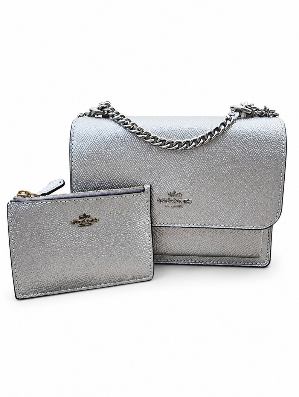 Coach Mini Klare CE665 Metallic Silver Crossbody + Card Holder BundleCoach Mini